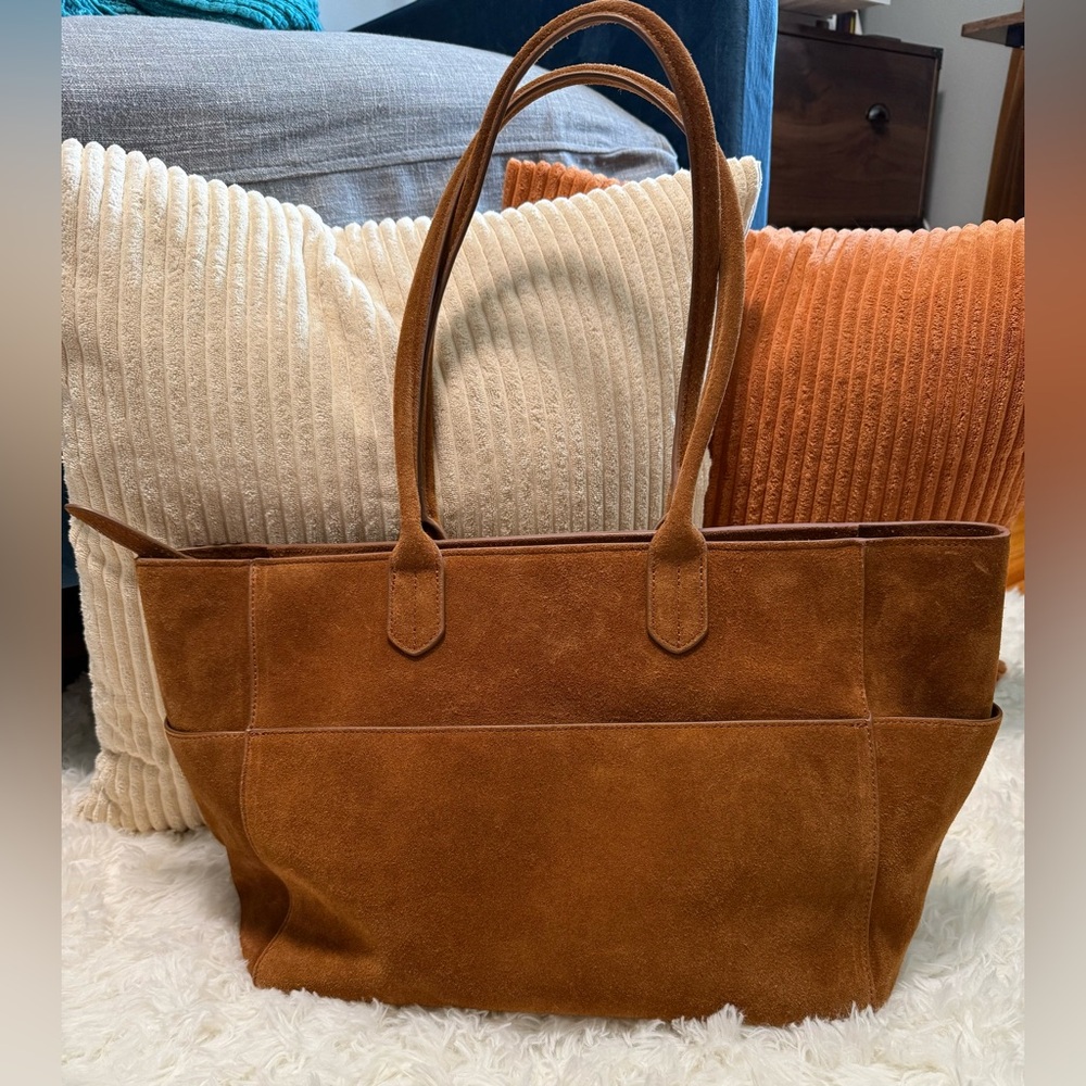 Quince Italian Suede Shopper Tote in Whiskey